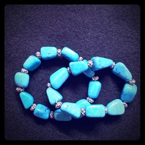 Turquoise Bracelets w/Sterling Beads Set of 2